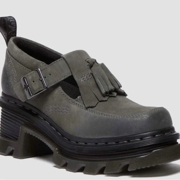 Doc Martins Waxy Suede platform Chunky Gray Loafers with Buckle size 9 - Picture 1 of 7